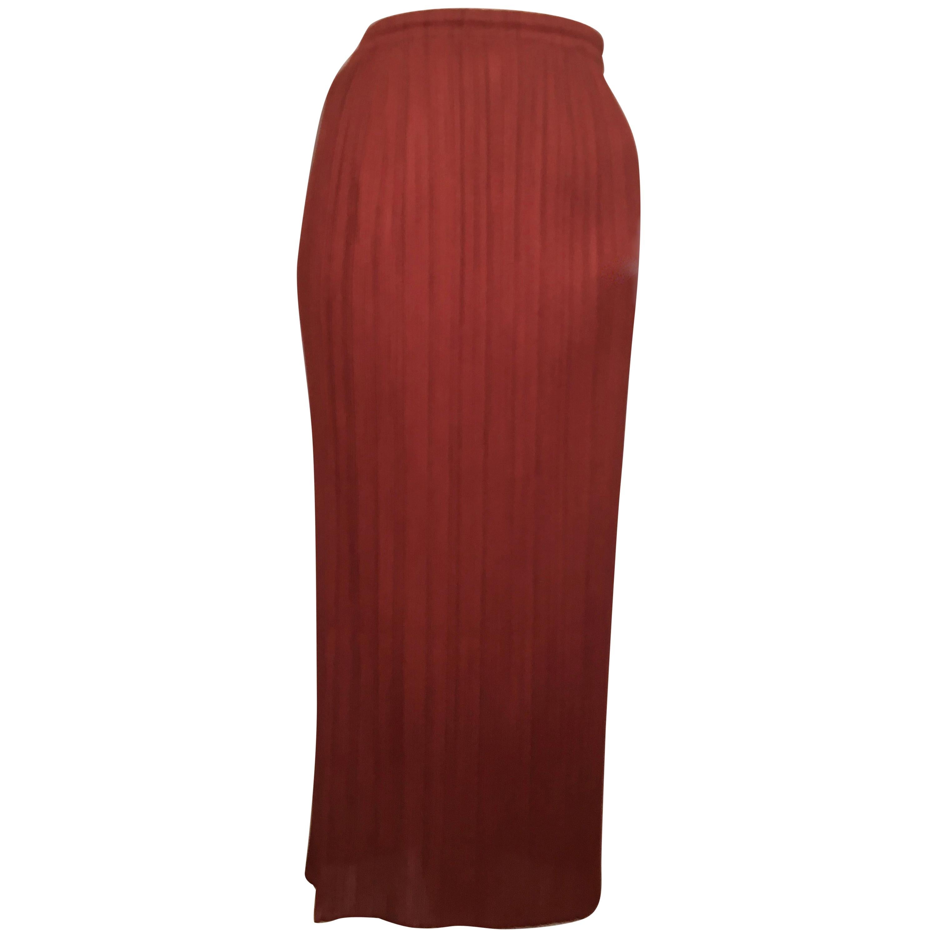 Issey Miyake Pleats Please 1990s Rust Long Skirt Size Small. For Sale
