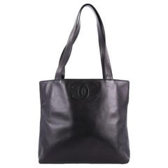  Chanel Vintage CC Logo Tote Leather Large