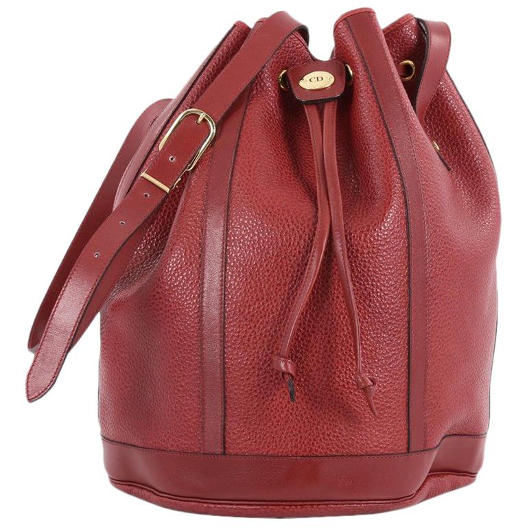 Christian Dior Vintage Drawstring Bucket Bag Leather Medium