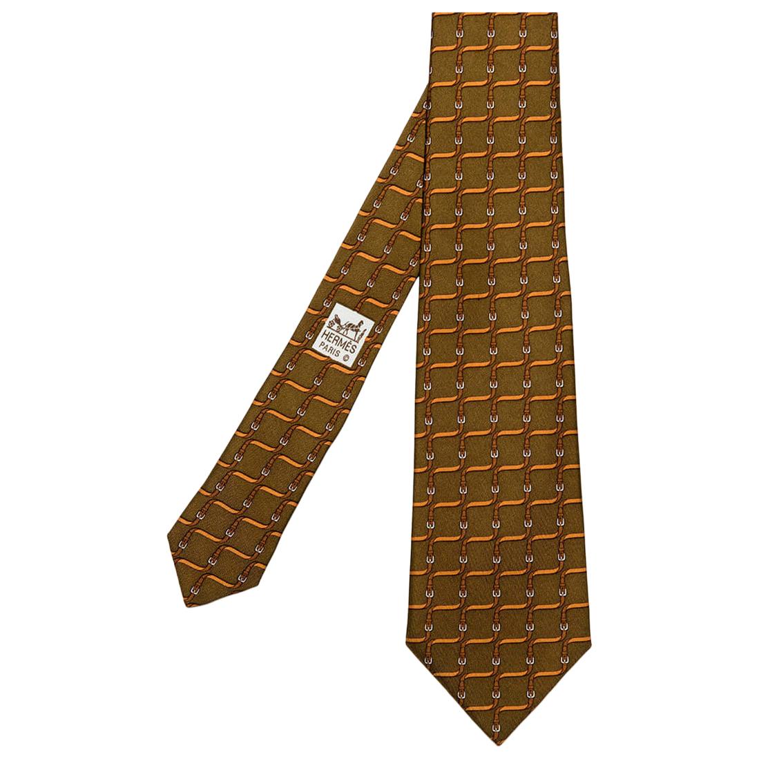 Pristine Vintage Hermes silk Tie 'Straps & Buckles' For Sale