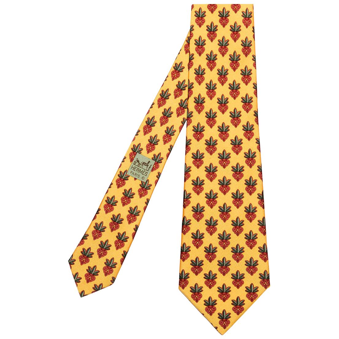 Pristine Vintage Hermes Silk Tie 'Scrolls' For Sale