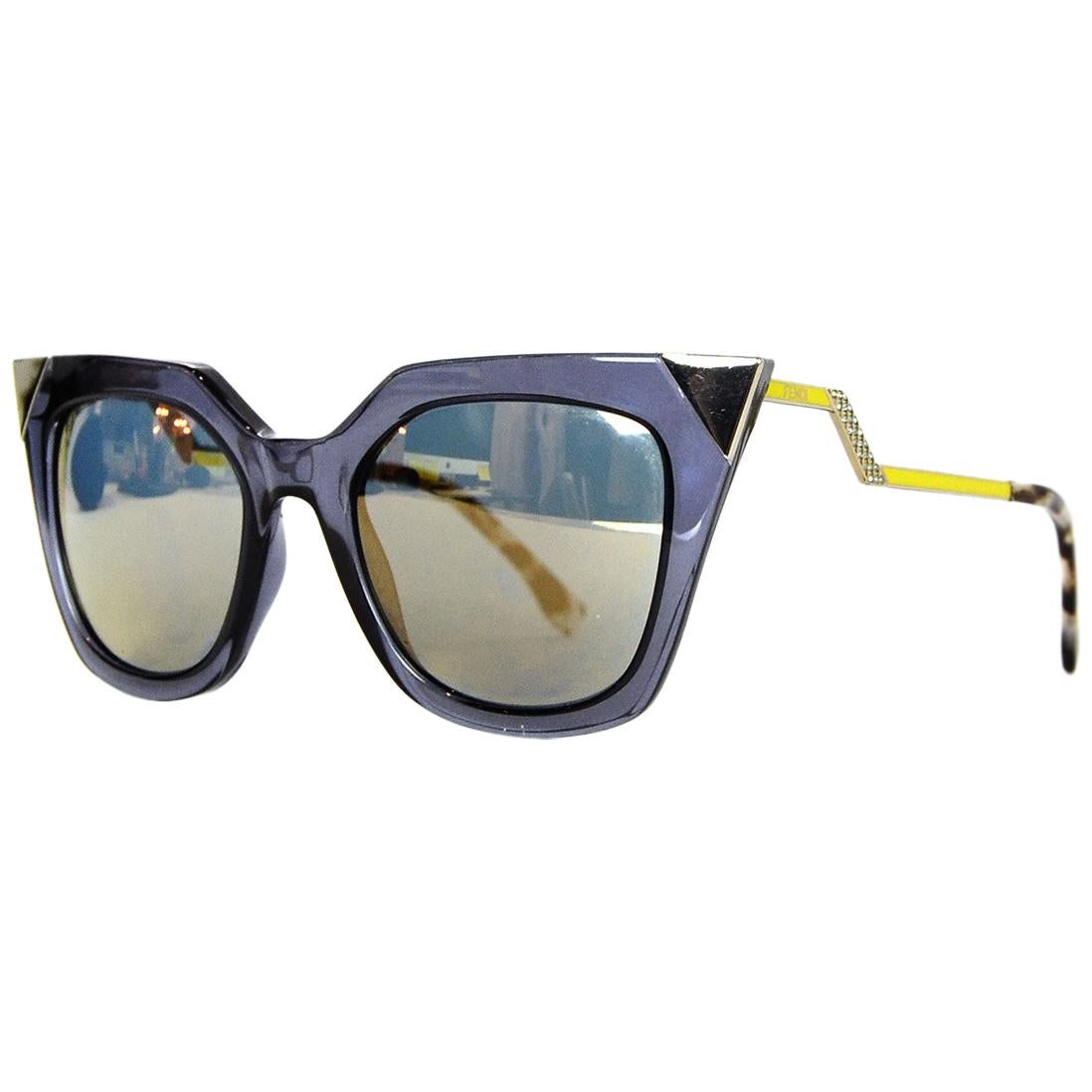 Fendi Blue Iridia Metal Tip Cat Eye Sunglasses w/ Mirrored Lenses rt. $465