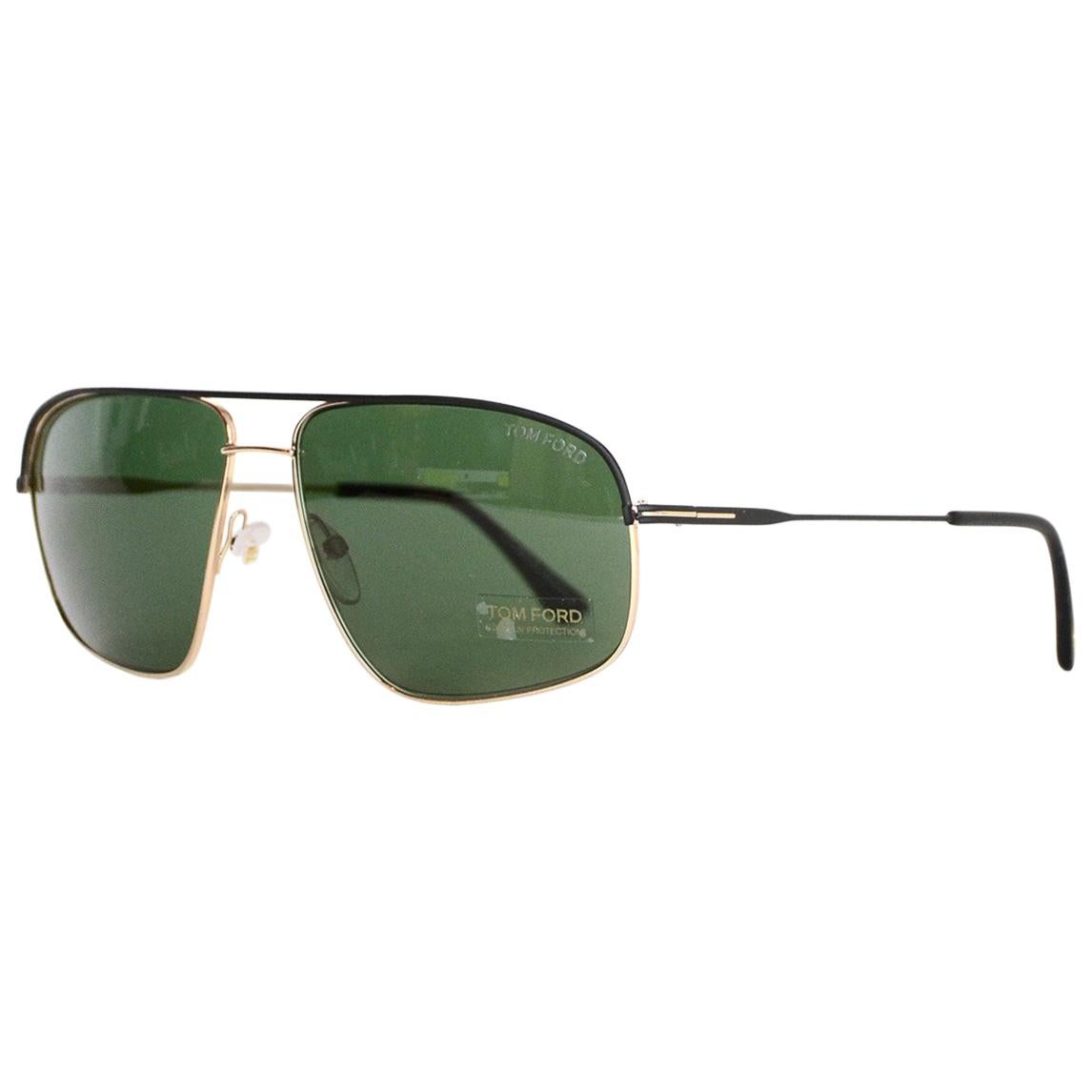 Tom Ford Black/Goldtone Justin Aviator Unisex Sunglasses w/ Case & Cloth 