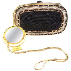 Vintage Judith Leiber Black, Gold & Silver Crystal Minaudiere Evening Bag