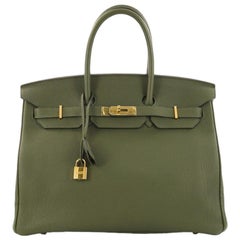 Hermes Birkin Handbag Vert Canopee Togo with Gold Hardware 35