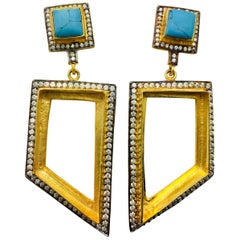 Turquoise Abstract Hand brushed Negative Space Earrings