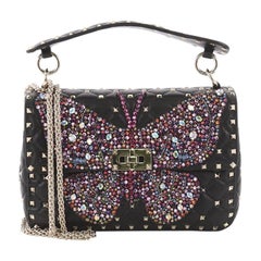 Valentino Rockstud Spike Flap Bag Crystal Embellished Quilted Leather Medium