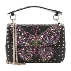  Valentino Rockstud Spike Flap Bag Crystal Embellished Quilted Leather Medium