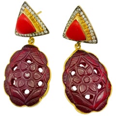 Red Resin Hand Carved Earrings 