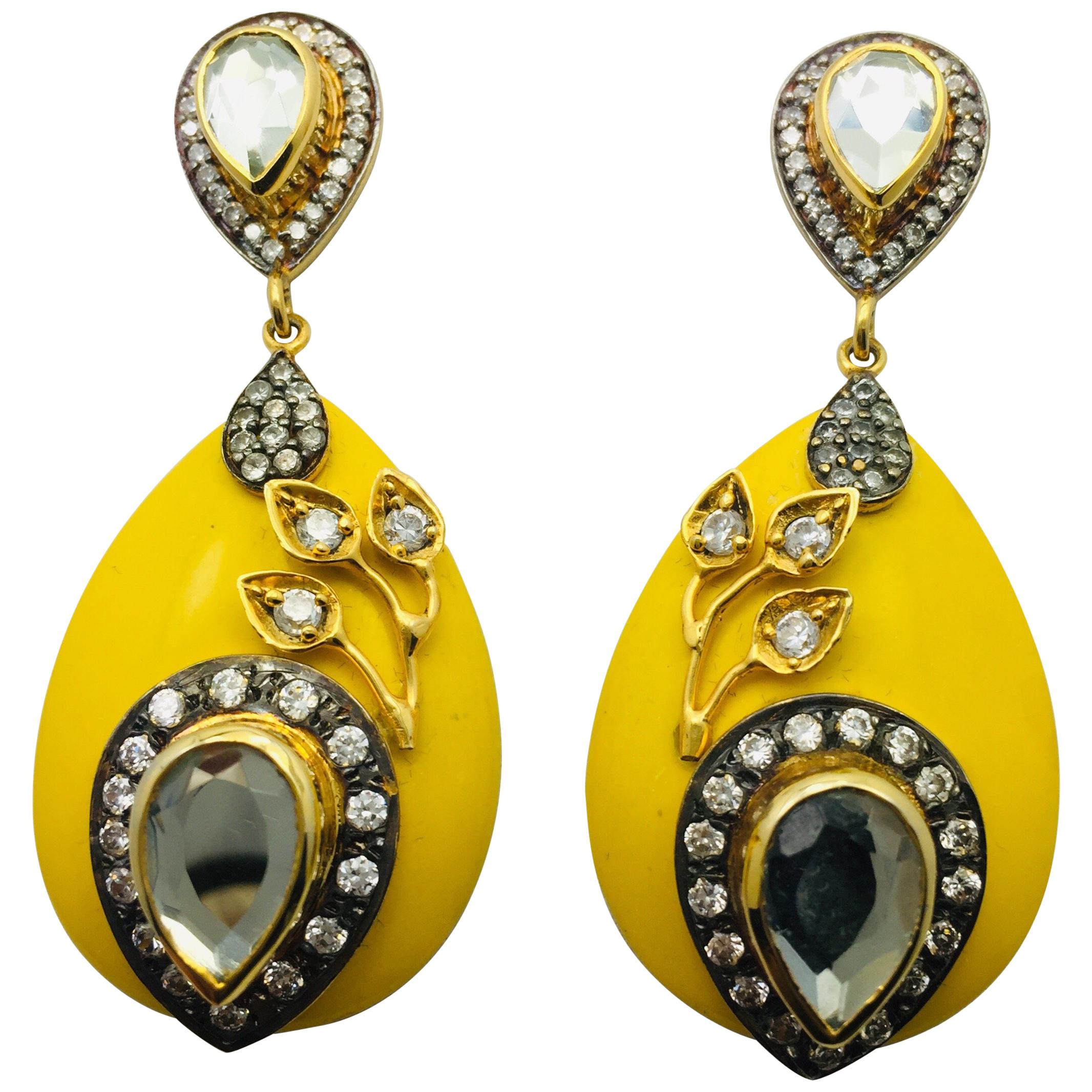 Resin Yellow Leaf Meghna Jewels Earrings  For Sale