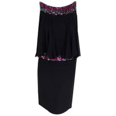 1960's Maisonette Couture Sequin Beaded Black Silk-Chiffon Mod Party Dress
