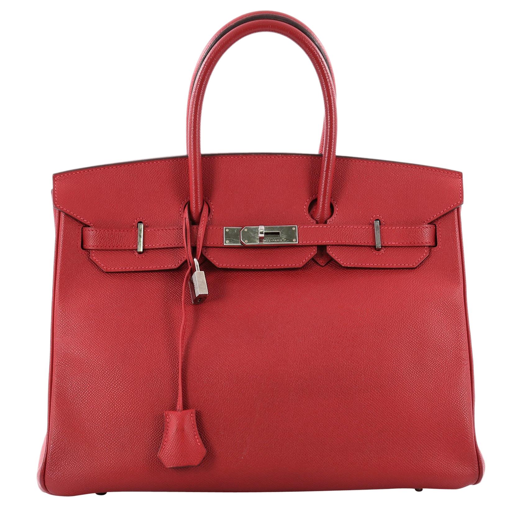 Hermes Birkin Handbag Rouge Casaque Epsom with Palladium Hardware 35