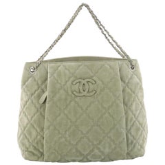 Chanel Double Stitch Hamptons Shoulder Bag Quilted Nubuck Large