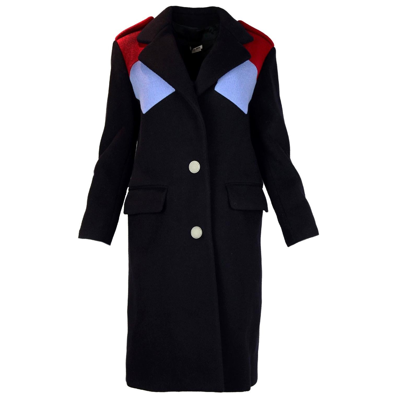 Miu Miu Navy/Light Blue & Red Color Block Wool Coat sz IT36/US0