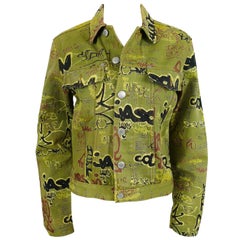 Jean Paul Gaultier Vintage Graffiti Print Khaki Denim Jacket Size S