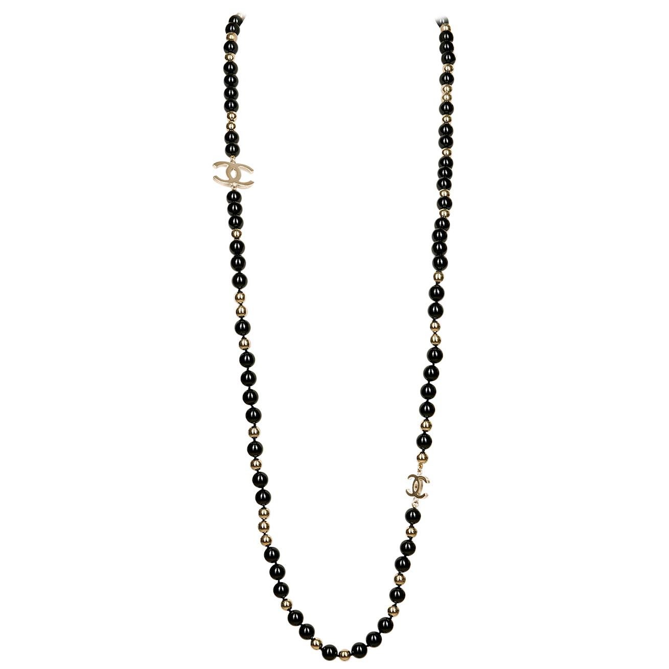 TRES CHIC Chanel Black & Gold 'CC' Necklace