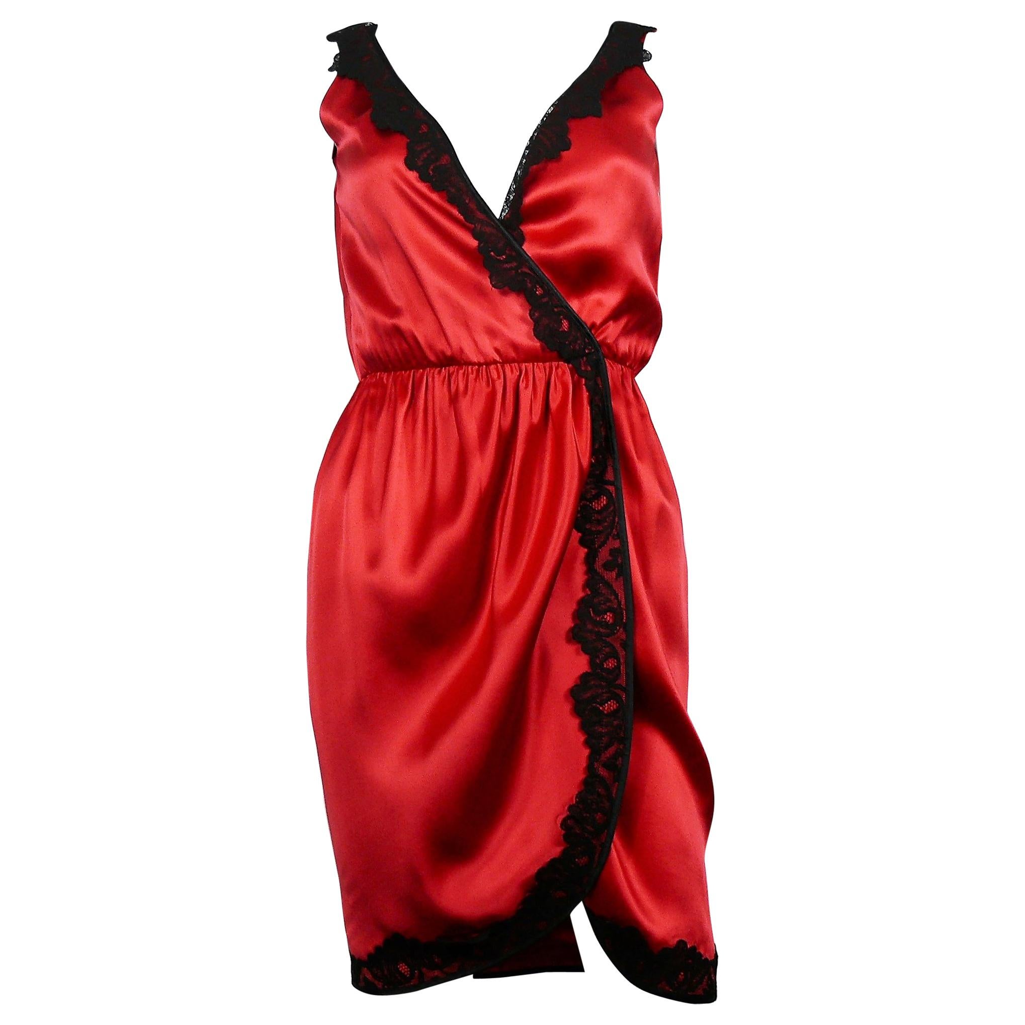 Yves Saint Laurent YSL Rive Gauche Vintage Red Silk Wrap Style Dress