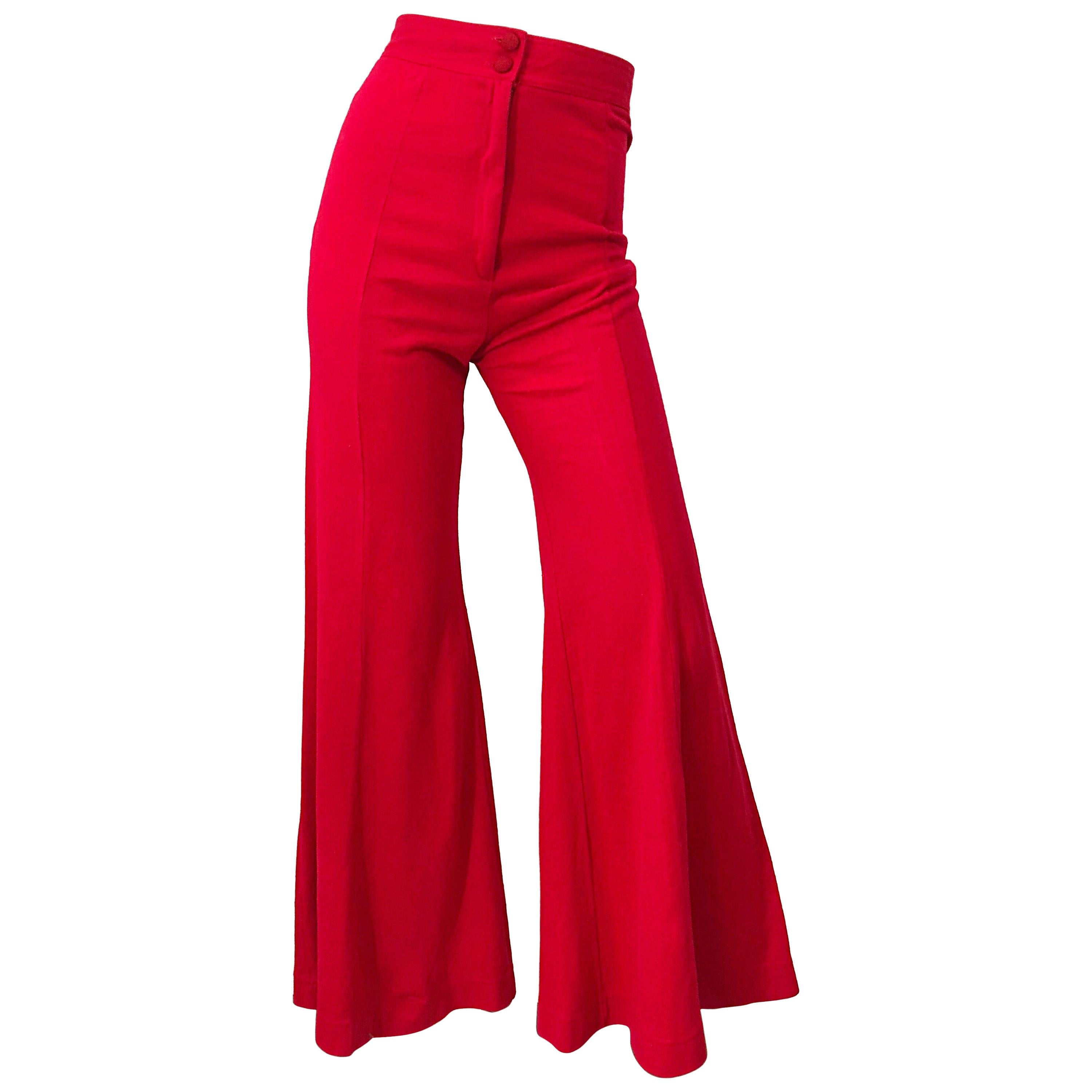 1970s Alley Cat By Betsey Johnson Red Vintage High Waisted Flared Bell  Bottoms