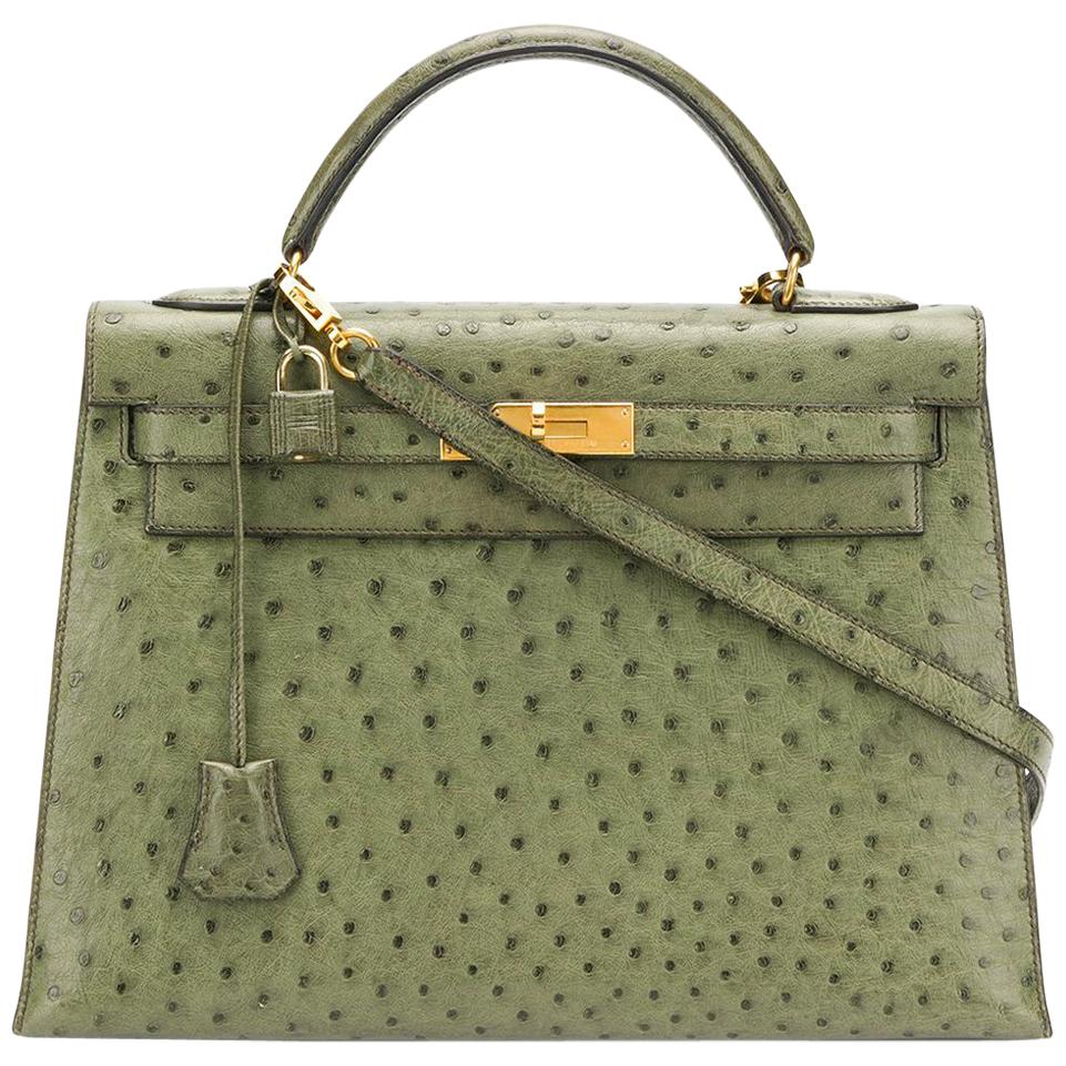 Hermès Vert Olive Ostrich 32cm Kelly Bag