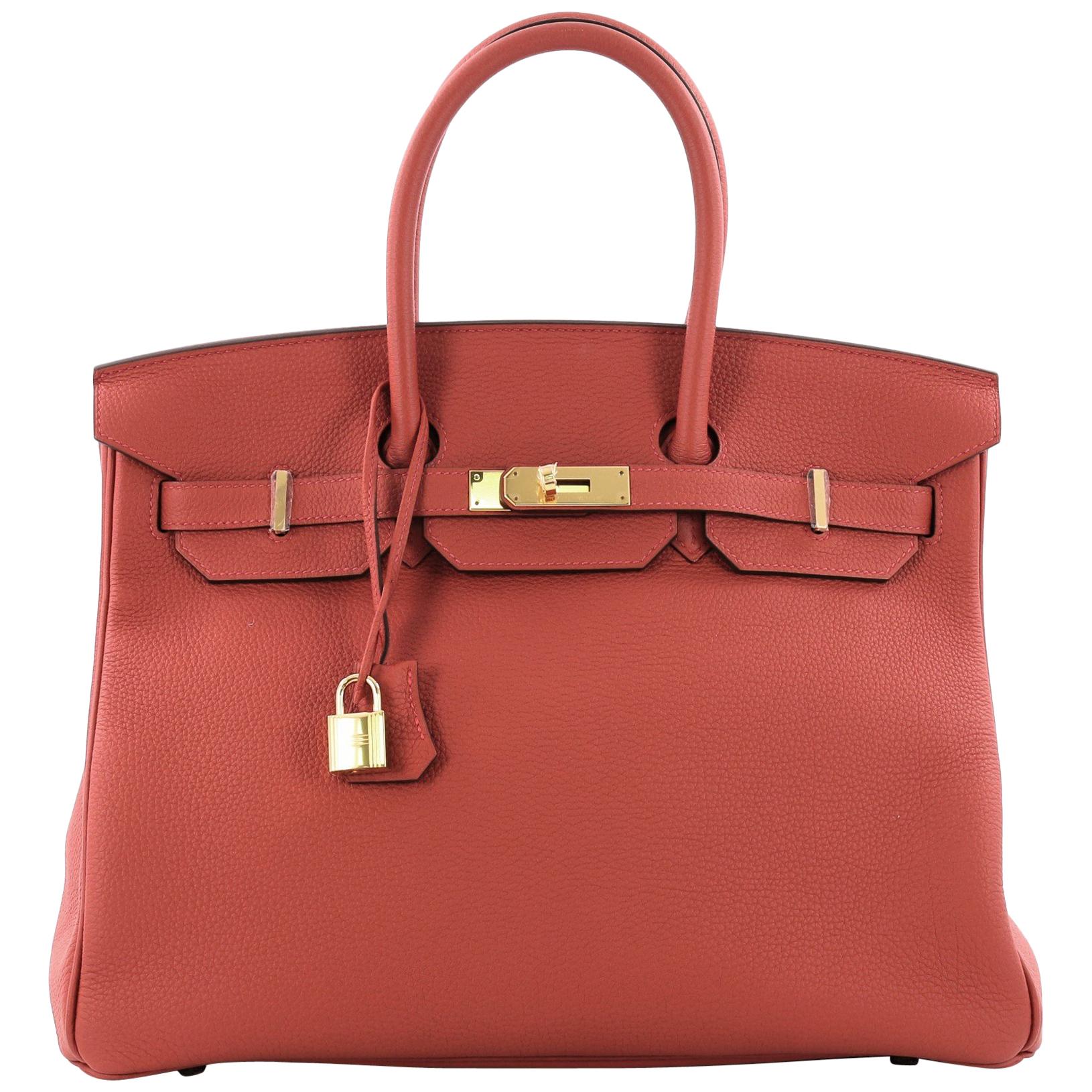  Hermes Birkin Handbag Rouge Tomate Togo with Gold Hardware 35