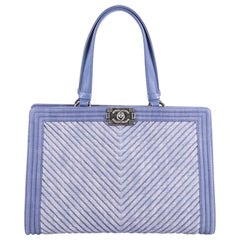 Chanel Boy Shopping Tote Chevron Denim