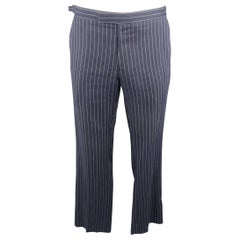 Retro RALPH LAUREN Size 34 Navy Stripe Linen Dress Pants