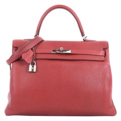 Hermes Kelly Handbag Rouge Garance Clemence with Palladium Hardware 35