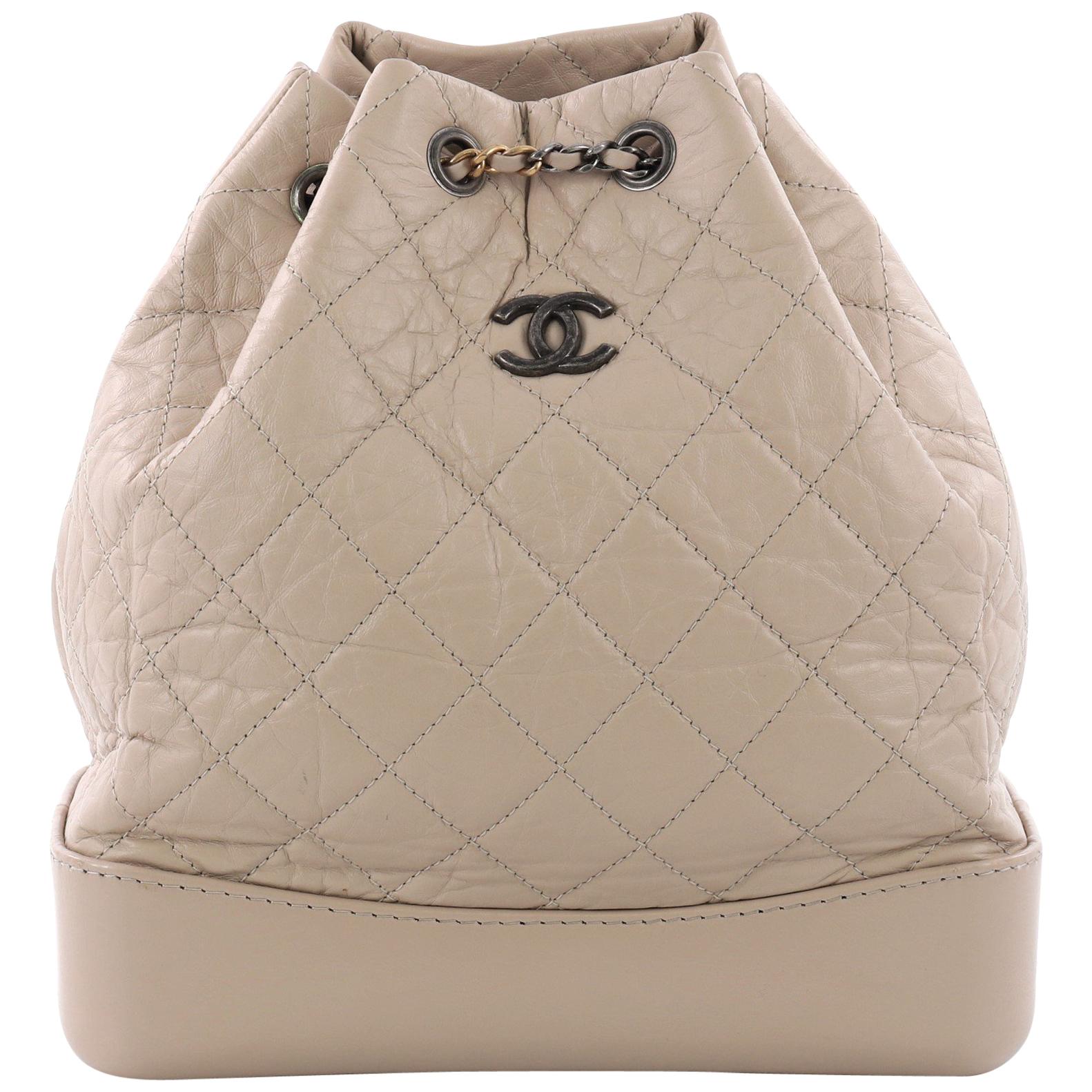 CHANEL Aged Calfskin Quilted Gabrielle Backpack Black 671633