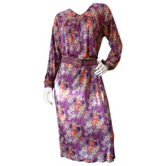 Vintage Rare 1973 Missoni Silk Floral Dress With Woven Belt 