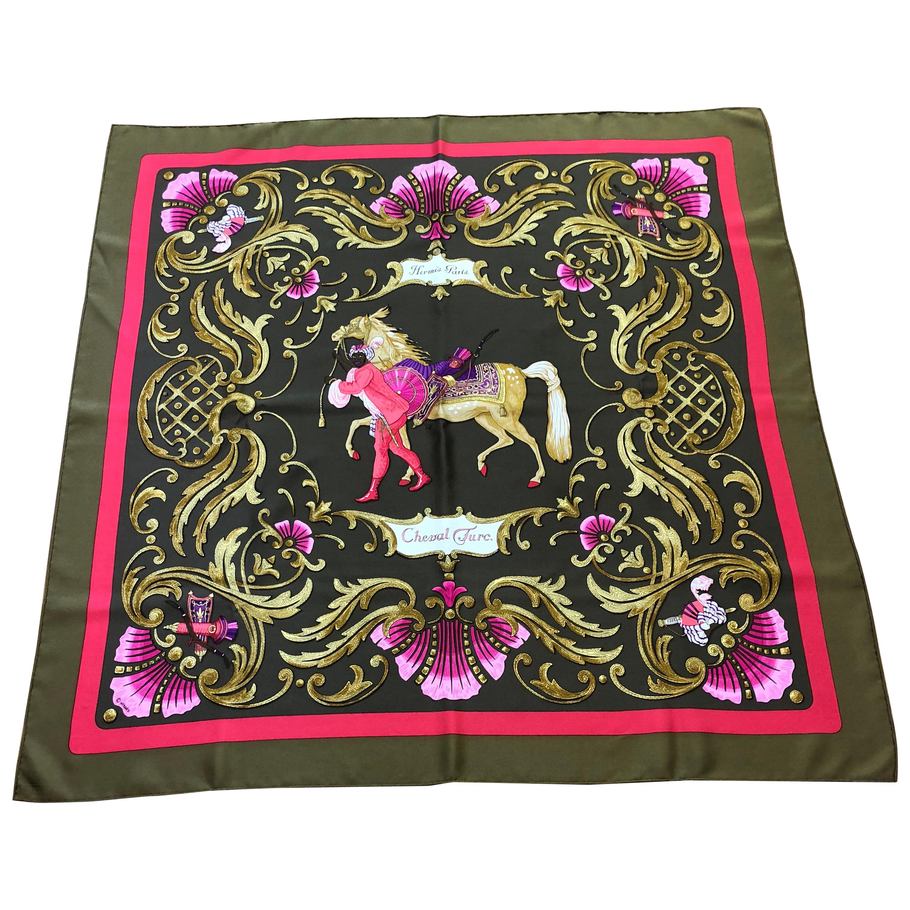 Hermes Cheval Turc 1969 Silk Scarf Designed by Christiane Vauzelle 35" Square