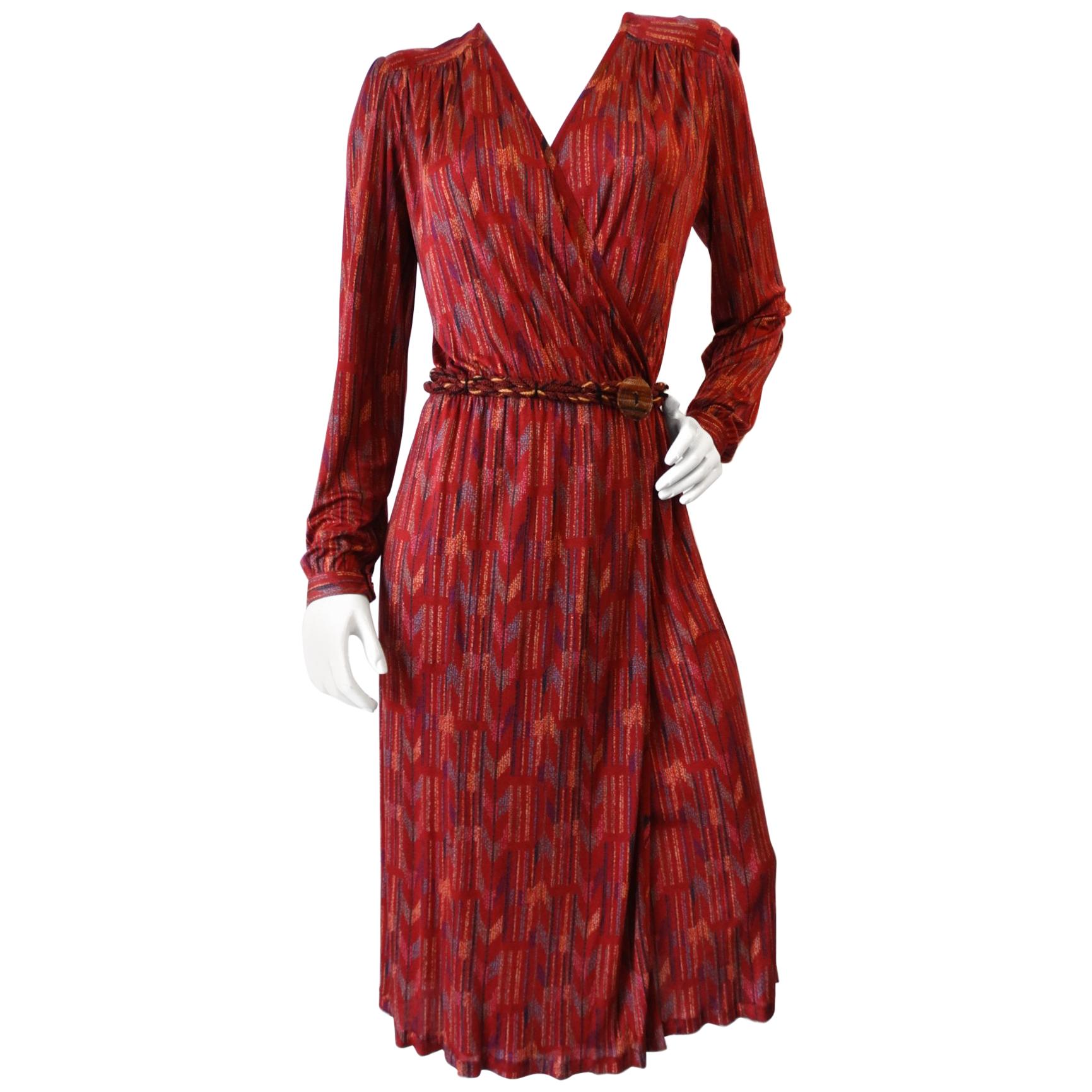 1970s Missoni Silk Wrap Dress with Rope Belt