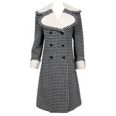 Vintage 1960s Geoffrey Beene Black Creme Checkered Wool Double-Breasted Mod Coat