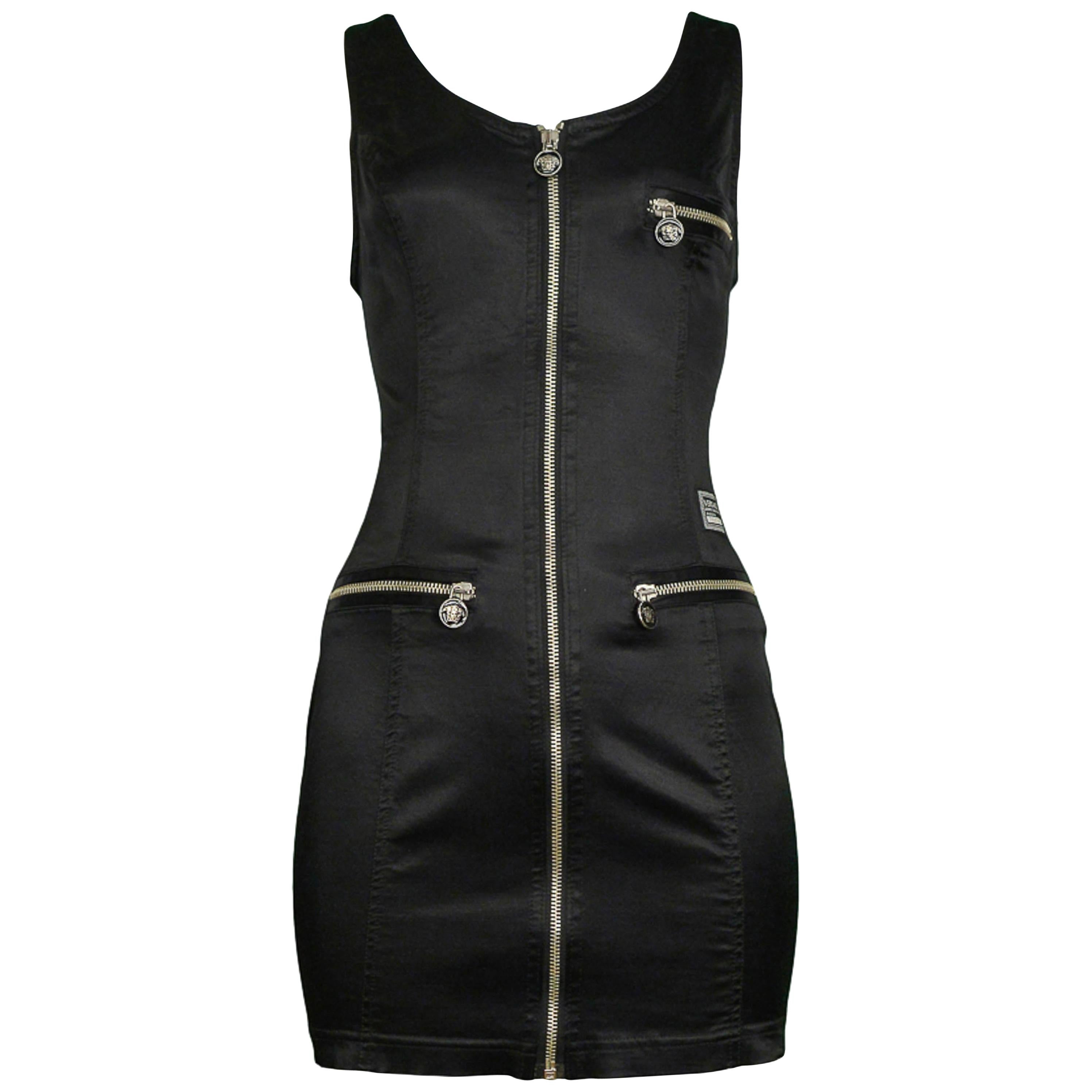 Vintage 1990s Versace Jeans Couture Satin 
Zipper Mini Dress