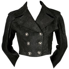 1991 AZZEDINE ALAIA cropped jacket in black textured leather