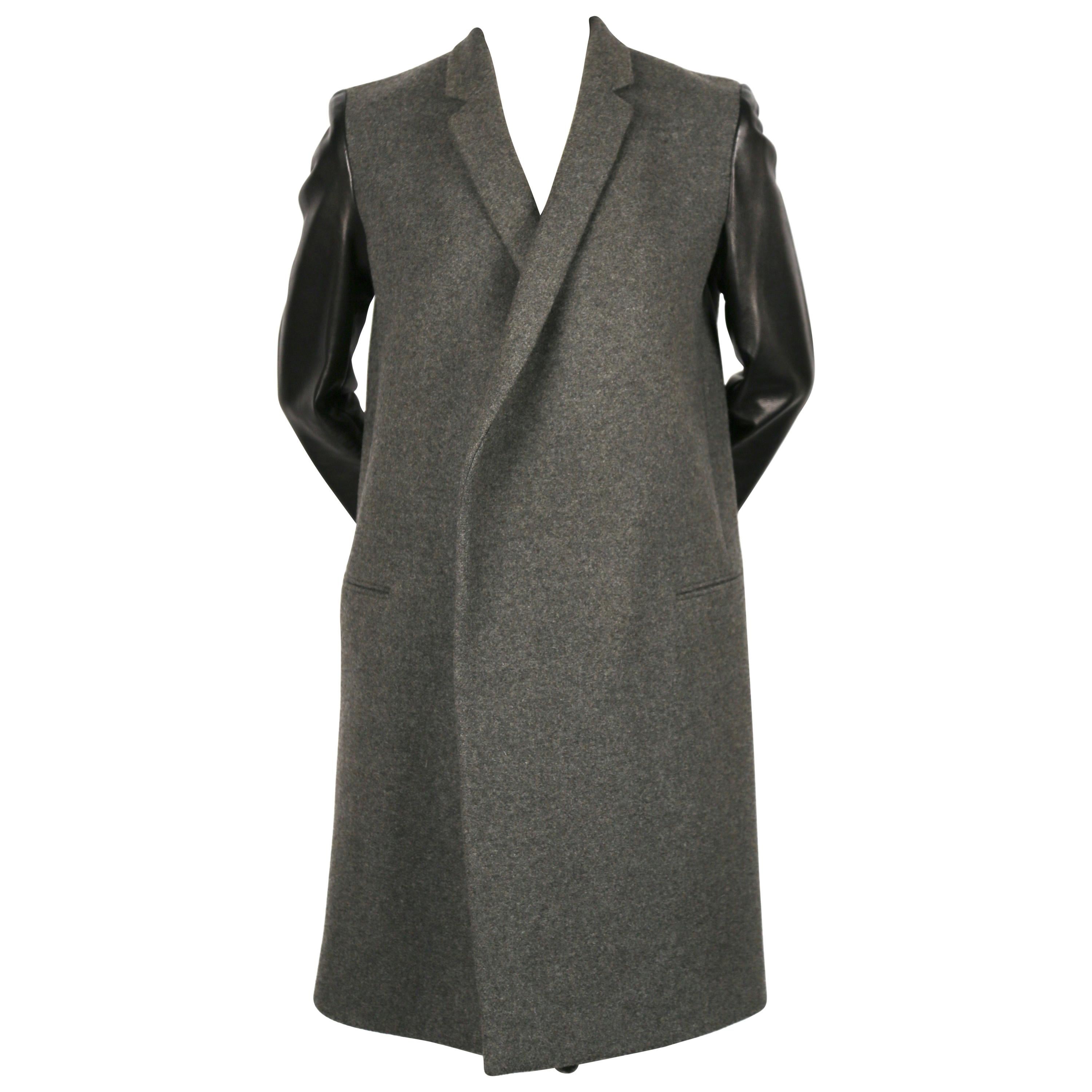 Celine by Phoebe Philo charcoal grey black leather sleeve crombie coat