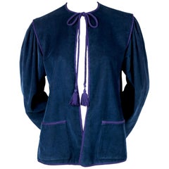 Vintage 1970's YVES SAINT LAURENT blue corduroy peasant jacket