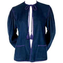 Vintage 1970's YVES SAINT LAURENT blue corduroy peasant jacket 