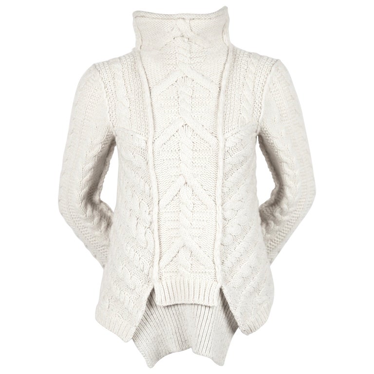 Celine By Phoebe Philo wool cable knit sweater with asymmetric hem at