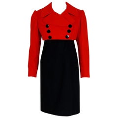 1957 Traina-Norell Red Black Wool Cropped Double-Breasted Jacket & Dress Suit