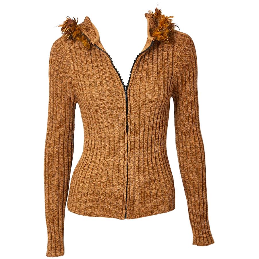 Yves Saint Laurent Hooded Cardigan with Feather Detail