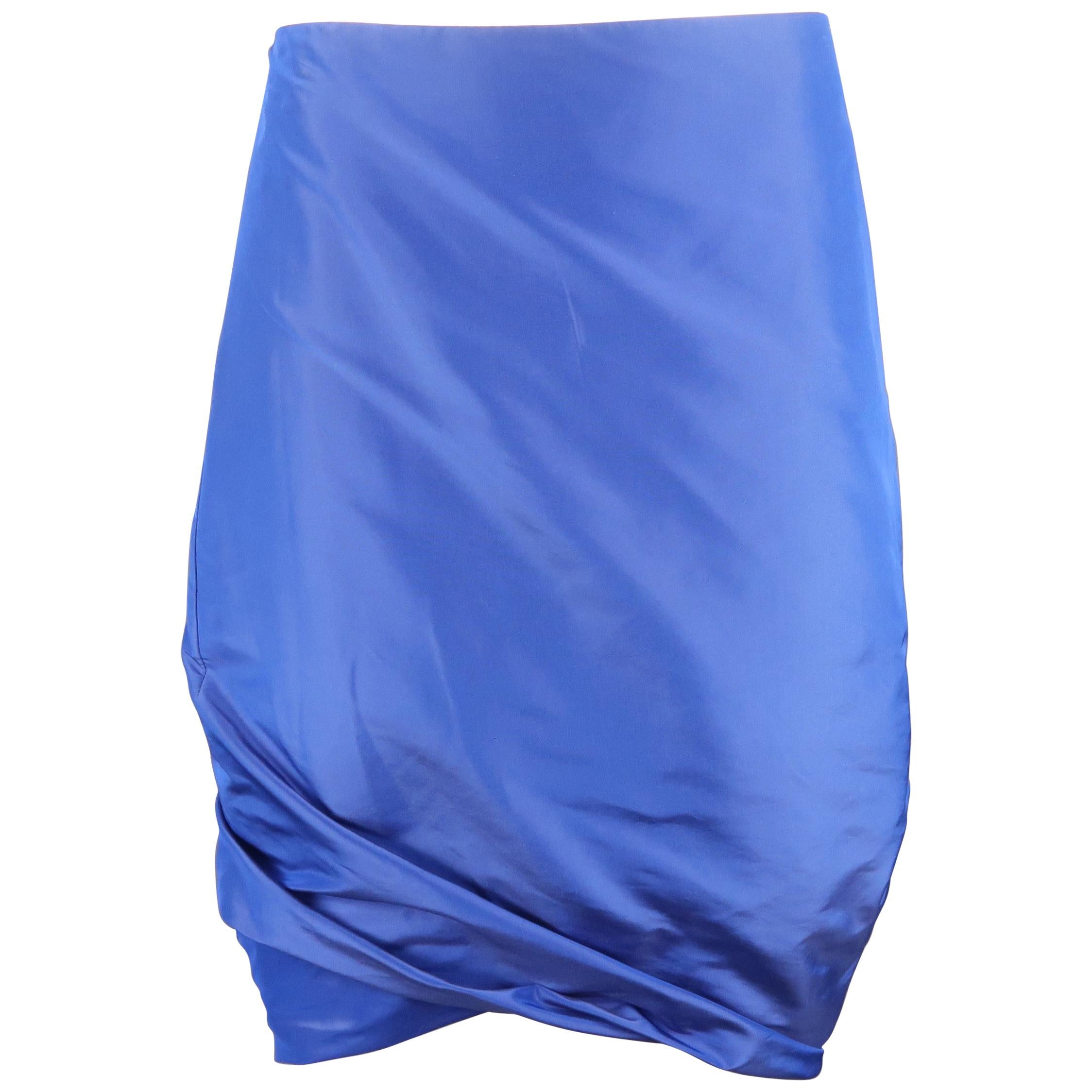 PAUW Size S Royal Blue Asymmetrical Bubble Hem Silk Skirt