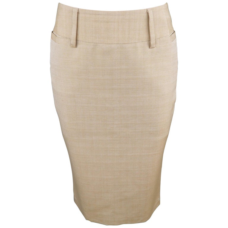 DOLCE and GABBANA Size 2 Beige Silk Pencil Skirt For Sale at 1stDibs |  beige pencil skirt