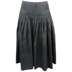 PRADA Size 2 Navy Cotton A-line Eyelet Skirt