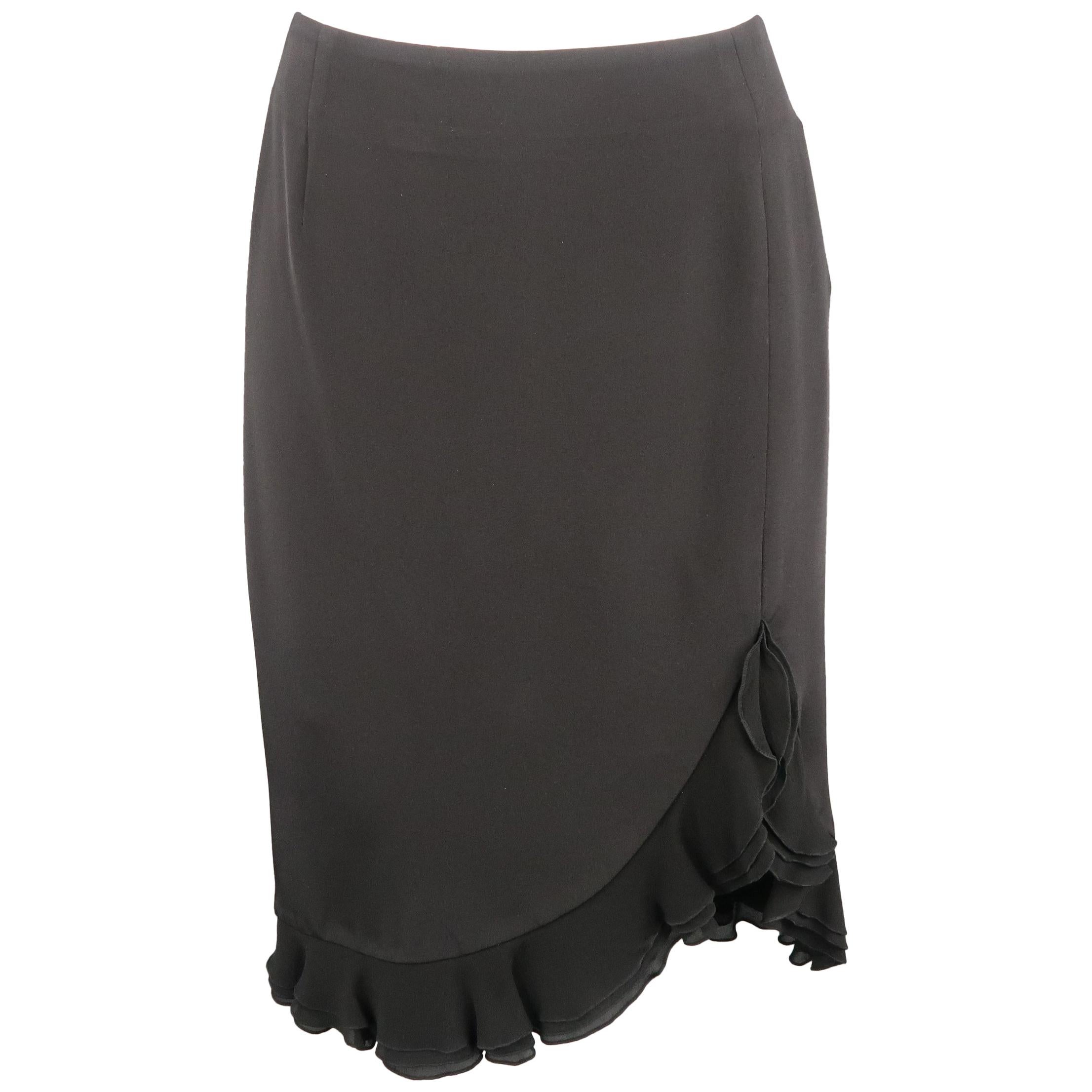 ESCADA Size 8 Black Silk Ruffled Skirt