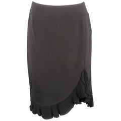 Vintage ESCADA Size 8 Black Silk Ruffled Skirt