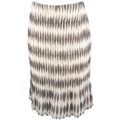 AKRIS Size 8 Black & White Geometric Print Silk Skirt