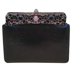 Judith Leiber Black Lizard Floral Enamel Top Clutch