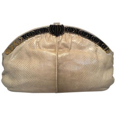 Judith Leiber Vintage Beige Lizard Oversized Clutch