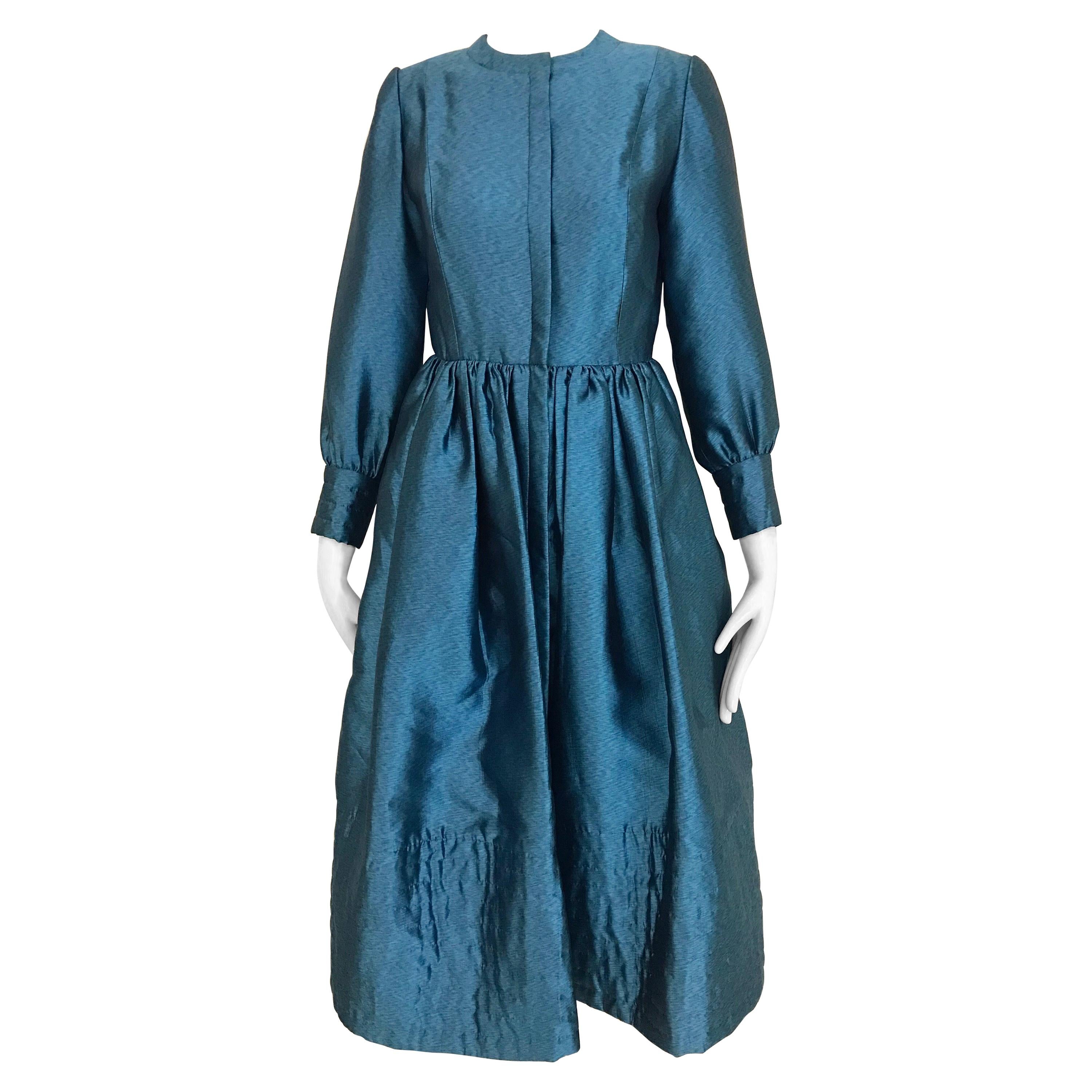 Vintage Geoffrey Beene Teal Blue Silk Dress  For Sale