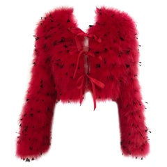 80s Red Ostrich Feather Crop Jacket